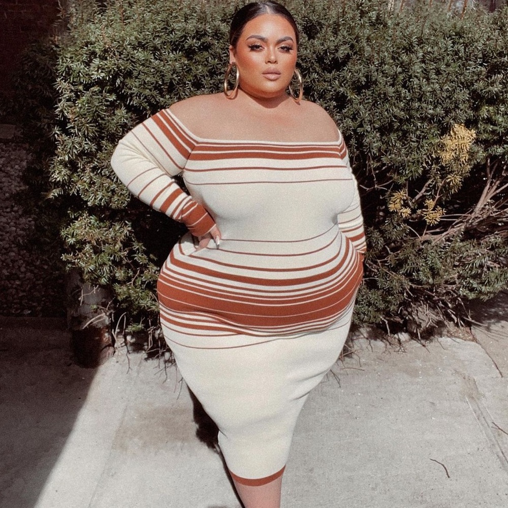 Cream and Caramel Striped Sweater Dress 3X